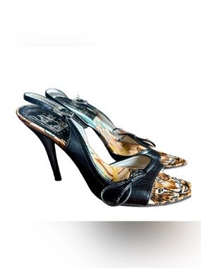 Vintage Rodolphe Menudier Paris Tiger Print Leather Slingback Heels 36.5
